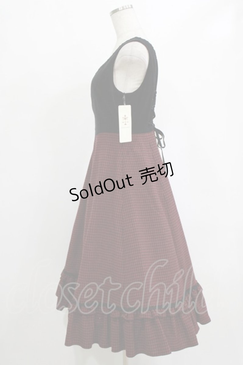 画像2: Victorian maiden / ヴィクトリアンベルベットブライアジャンパースカート Free 千鳥ボルドー H-26-02-12-014-CL-OP-NS-ZH (2)