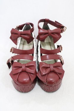 画像1: axes femme kawaii / リボンスカラップ配色シューズ M(23.5cm) ワイン H-26-02-13-1001-AX-SH-NS-ZH