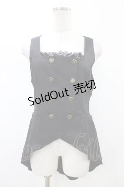 画像1: axes femme POETIQUE / ノーカラーロングベスト M ブラック H-26-02-13-1043-AX-TO-NS-ZH