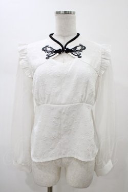 画像1: axes femme POETIQUE / チャイナバタフライ刺繍ブラウス M オフ H-26-02-13-1046-AX-BL-NS-ZH
