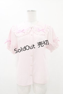 画像1: axes femme kawaii / 梯子レース半袖ブラウス M ピンク H-26-02-13-1050-AX-BL-NS-ZH