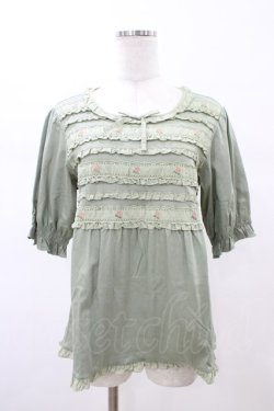 画像1: PINK HOUSE / ロージーレース使いカットソー M ハッカ H-26-02-13-1056-LO-TO-NS-ZH