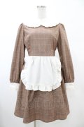 Ank Rouge / エプロンチェックワンピース M ブラウン H-26-02-13-1026-CA-OP-NS-ZH