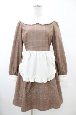 画像1: Ank Rouge / エプロンチェックワンピース M ブラウン H-26-02-13-1026-CA-OP-NS-ZH