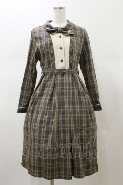 画像1: Fi.n.t / ヨーク切替ボウタイチェックワンピース  グリーン H-26-02-13-077-CA-OP-KB-ZH