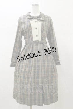 画像1: Fi.n.t / ヨーク切替ボウタイチェックワンピース  グリーン H-26-02-13-077-CA-OP-KB-ZH