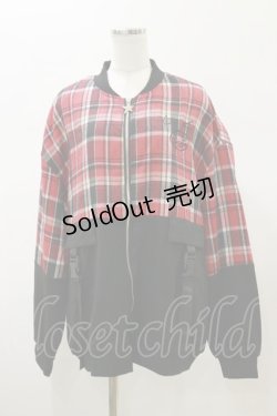 画像1: NieR Clothing / チェック切替ZIPジャケット F 黒×赤 H-26-02-13-034-PU-JA-AK-ZH