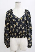 axes femme / 花柄ボリューム袖ブラウス M ネイビー H-26-02-14-044-AX-BL-NS-ZH