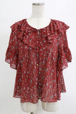 画像1: axes femme / 小花柄Ｗ襟ブラウス M ワイン H-26-02-14-045-AX-BL-NS-ZH