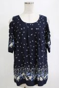 axes femme / 花柄オフショルチュニック M ネイビー H-26-02-14-046-AX-TO-NS-ZH