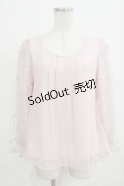 画像1: axes femme / 袖チュール刺繍シフォントップス M ピンク H-26-02-14-047-AX-TO-NS-ZH