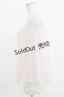 画像2: axes femme / 袖チュール刺繍シフォントップス M ピンク H-26-02-14-047-AX-TO-NS-ZH