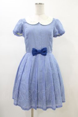 画像1: Emily Temple cute / 千鳥バルーンスリーブワンピース  ブルー H-26-02-14-1033-ET-OP-KB-ZH