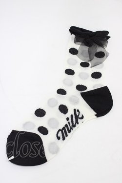 画像1: MILK / ドットリボンソックス  オフ×ブラック H-26-02-14-1005-ML-ZA-KB-ZH