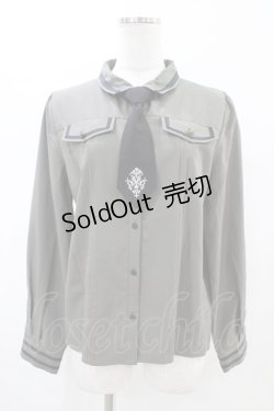 画像1: axes femme / 刺繍入りネクタイ付きブラウス  カーキ H-26-02-14-1049-AX-BL-KB-ZH