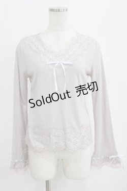 画像1: axes femme / 袖フリルレースインナープルオーバー M ラベンダー H-26-02-14-058-AX-TO-NS-ZH