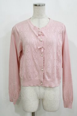 画像1: m petit by misako / AM*ハート透かしニットカーディガン L ピンク H-26-02-15-048-LO-TO-NS-ZH