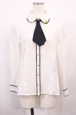 画像1: Amavel / ホルン付ストライプリボンタイブラウス Free オフ/グリーン H-26-02-15-1012-CA-BL-NS-ZH