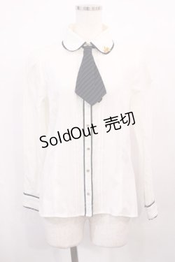 画像1: Amavel / ホルン付ストライプリボンタイブラウス Free オフ/グリーン H-26-02-15-1012-CA-BL-NS-ZH