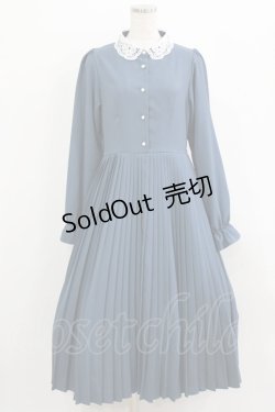 画像1: m petit by misako / AM*レースエリプリーツワンピース L ブルー H-26-02-15-011-LO-OP-NS-ZH