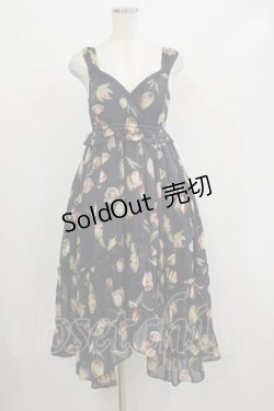 画像1: axes femme / チューリップ柄イレヘムワンピース M ネイビー H-26-02-16-045-AX-OP-NS-ZH