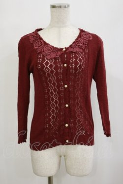 画像1: axes femme / 透かしカーディガン M ワイン H-26-02-16-022-AX-TO-NS-ZH