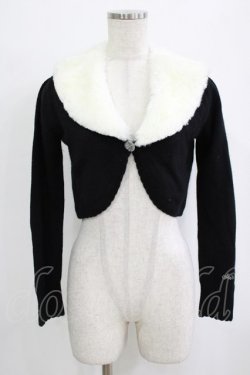 画像1: Shirley Temple / ファーカラーニットボレロ 160 ブラック×ホワイト H-26-02-17-033-ET-TO-KB-ZH
