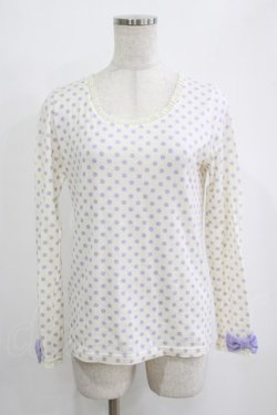 画像1: Emily Temple cute / リボン付ドットカットソー  オフ×パープル H-26-02-17-036-ET-TO-KB-ZH