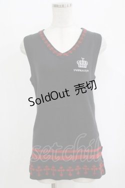 画像1: PUTUMAYO / ロゴ刺繍ニットベスト  黒×赤 H-26-02-17-040-PT-TO-AK-ZH