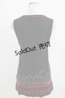 画像3: PUTUMAYO / ロゴ刺繍ニットベスト  黒×赤 H-26-02-17-040-PT-TO-AK-ZH