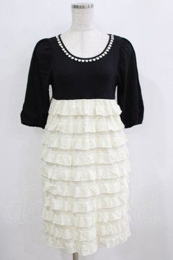 画像1: Emily Temple cute / 切替フリルワンピース  クロ×オフ H-26-02-17-015-ET-OP-KB-ZH