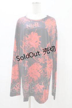 画像1: NieR Clothing / プリントLONG CUTSEW  ブラック×レッド H-26-02-18-1045-PU-TO-KB-ZH