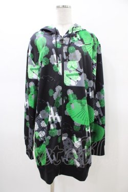 画像1: NieR Clothing / 総柄ZIPパーカー  ブラック H-26-02-18-1048-PU-TO-KB-ZH