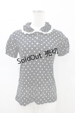 画像1: Jane Marple / ドットパフポロカットソー M ブラック H-26-02-18-1053-JM-TO-AK-ZH