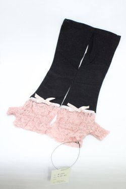 画像1: ALGONQUINS / レース切替ラメアームカバー  黒×ピンク H-26-02-18-1007-AL-ZA-AK-ZH