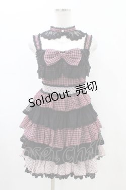 画像1: ALGONQUINS / 切替リボンジャンパースカート F ピンク×黒 H-26-02-18-1019-AL-OP-AK-ZH