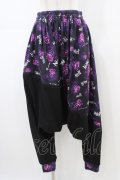 NieR Clothing / プリント切替サルエルパンツ  黒×紫 H-26-02-18-1022-PU-PA-KB-ZH