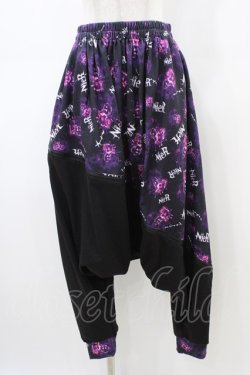 画像1: NieR Clothing / プリント切替サルエルパンツ  黒×紫 H-26-02-18-1022-PU-PA-KB-ZH