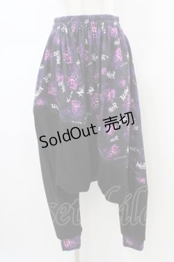 画像1: NieR Clothing / プリント切替サルエルパンツ  黒×紫 H-26-02-18-1022-PU-PA-KB-ZH