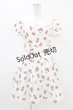 画像1: Ank Rouge / ランダムチェリーベリー衿付きワンピース M オフ H-26-02-19-1048-CA-OP-NS-ZH