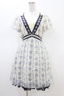 画像1: axes femme / 花柄シフォンワンピース M 生成り/ブルー H-26-02-19-1049-AX-OP-NS-ZH