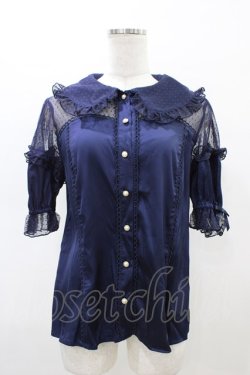 画像1: axes femme kawaii / チュール切り替えパフ袖ブラウス M ネイビー H-26-02-19-1056-AX-BL-NS-ZH