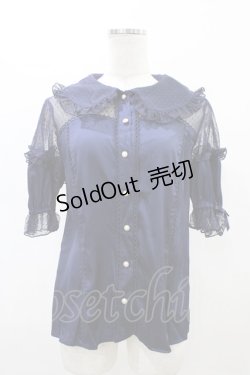 画像1: axes femme kawaii / チュール切り替えパフ袖ブラウス M ネイビー H-26-02-19-1056-AX-BL-NS-ZH