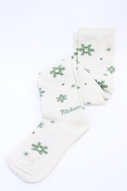 画像1: metamorphose / 雪の結晶オーバーニー  生成り/グリーン H-26-02-19-1015-ME-ZA-NS-ZH