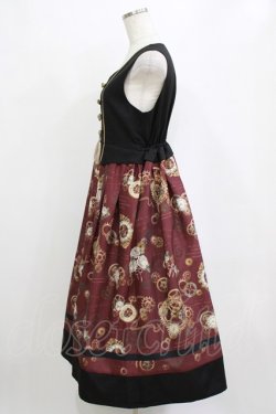 画像2: axes femme / レトロクロック柄ジャンスカ M ワイン H-26-02-20-004-AX-OP-NS-ZH