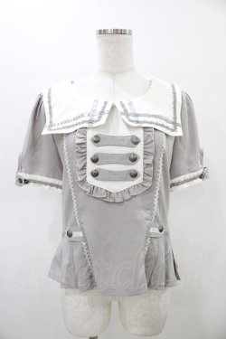 画像1: Ozz oneste / ナポレオンデザインセーラー襟半袖ブラウス  グレー H-26-02-20-1032-OO-BL-KB-ZH