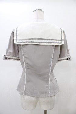 画像2: Ozz oneste / ナポレオンデザインセーラー襟半袖ブラウス  グレー H-26-02-20-1032-OO-BL-KB-ZH