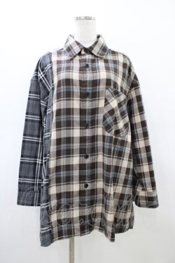 画像1: TRAVAS TOKYO / Furry bear docking check shirts  ベージュ×グレー H-26-02-20-1039-PU-BL-KB-ZH