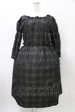 画像1: Jane Marple / Memory shadow check shirring dress  ブラック H-26-02-20-1016-JM-OP-KB-ZH