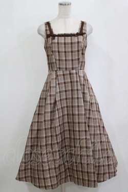 画像1: m petit by misako / AMCHKスクエアネックジャンパースカート S ブラウン H-26-02-20-011-LO-OP-NS-ZH